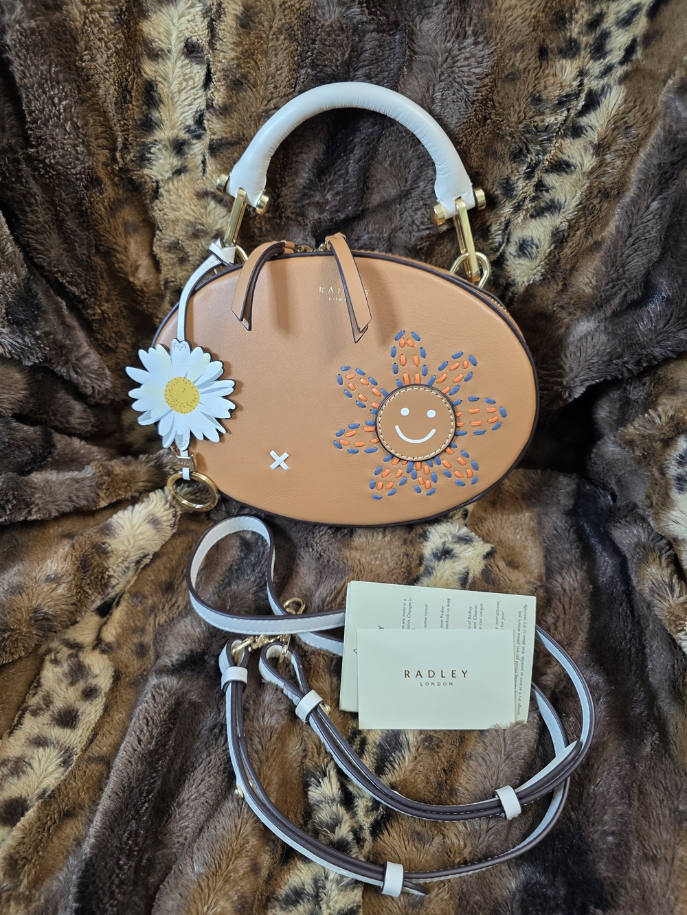 Radley London Tan Leather Oval Top-Handle Bag with Daisy Charm